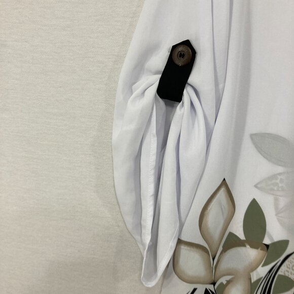 New Investments Large Black White Leaf Print V Neck Stretch Knit Button Up Tunic - Picture 4 of 11